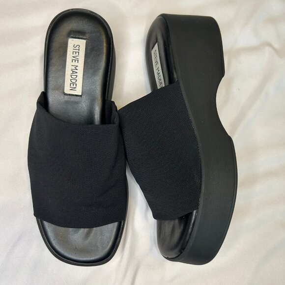 Steve Madden Y2K Black Slinky Stretchy Platform Chunky Slide Sandal W Sz 8-8.5 - Picture 6 of 8